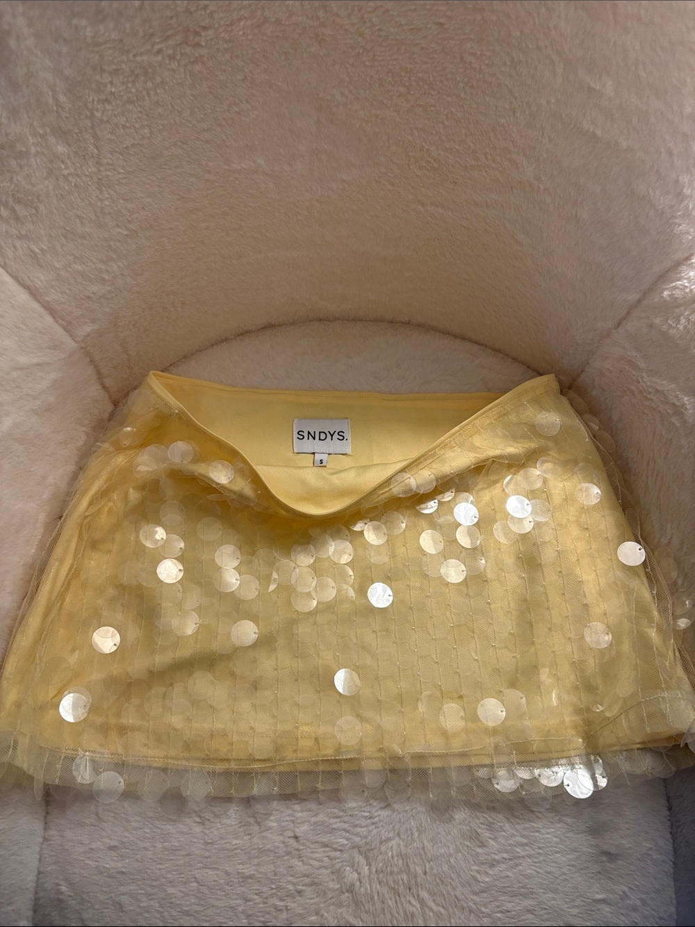 SNDYS butter yellow sequin mini skirt
